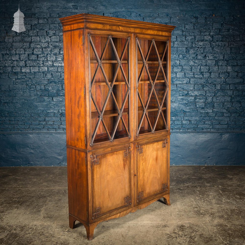 NR58221: Circa 1890 Small Scale Glazed Bookcase by Bartholomew & Fletcher With Diamond Banded Glass & Reeded Detail