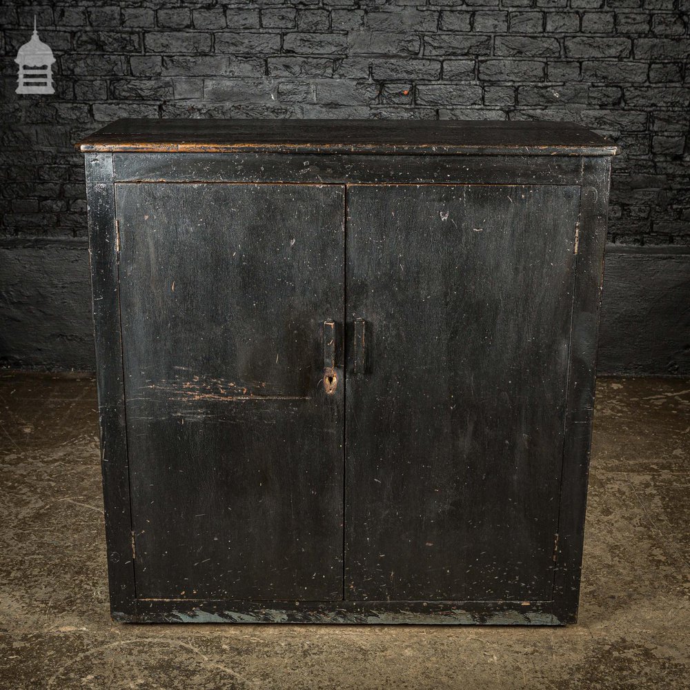 Vintage Black Wooden Industrial Workshop Cupboard