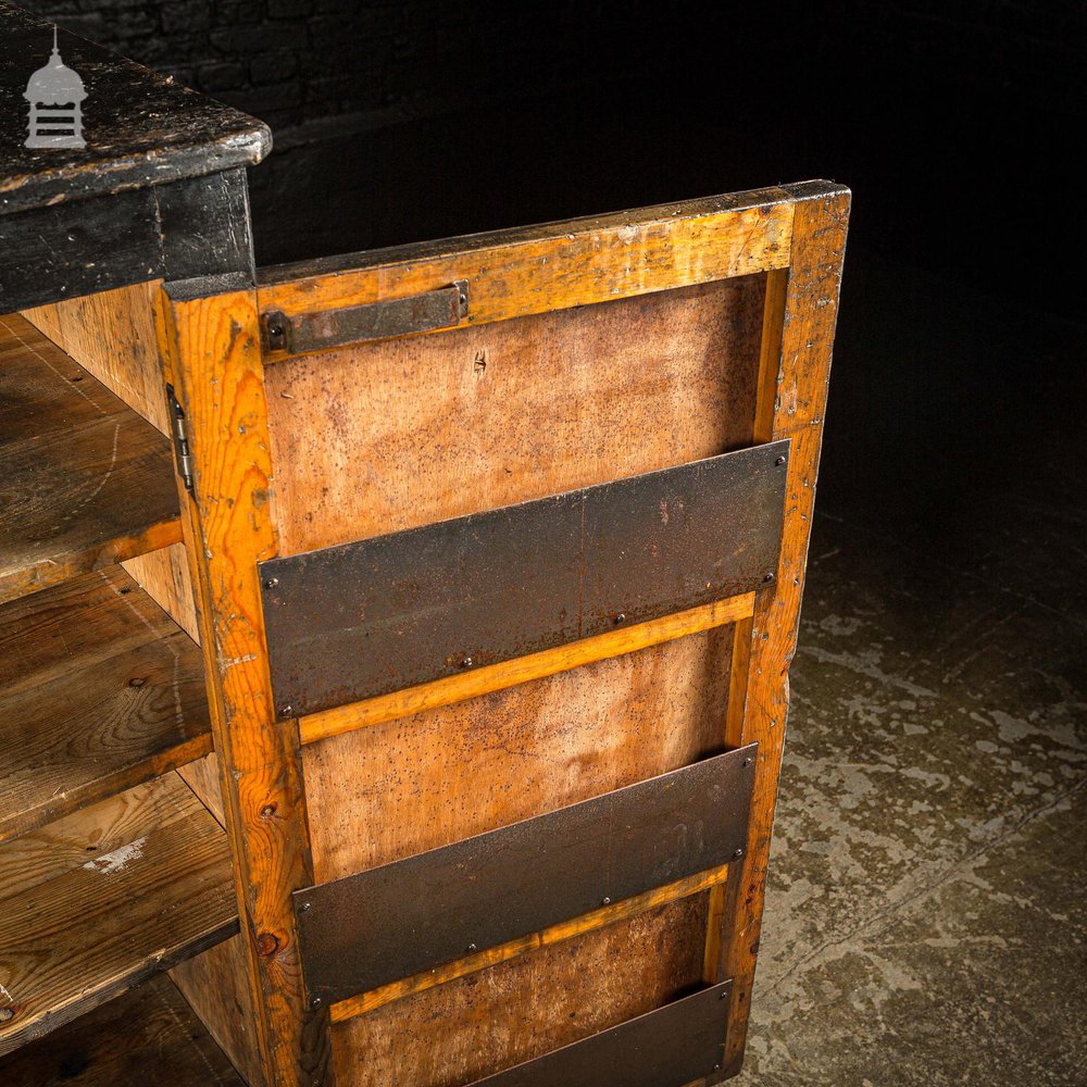 Vintage Black Wooden Industrial Workshop Cupboard