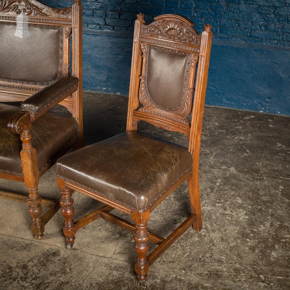 NR59221: Late 19th C Double Oak Frame Sofa Set and Two Singles