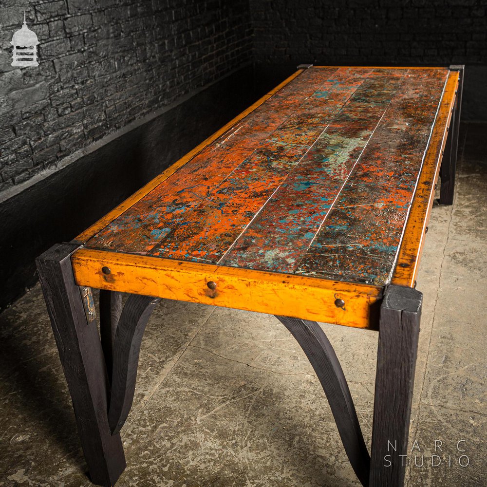 Large NARC Studio ‘Paint Shop’ Dexion Table With Charred Oak Legs