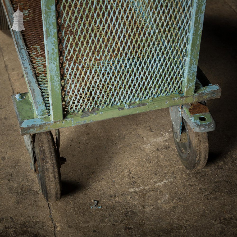 NR60021: Vintage Industrial Blue Steel Trolley Mobile Shelving Unit