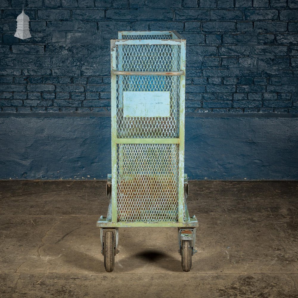 NR60021: Vintage Industrial Blue Steel Trolley Mobile Shelving Unit