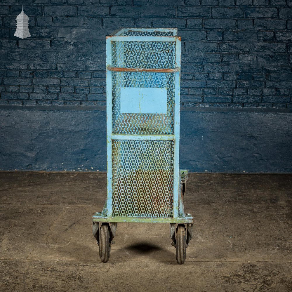 NR60021: Vintage Industrial Blue Steel Trolley Mobile Shelving Unit