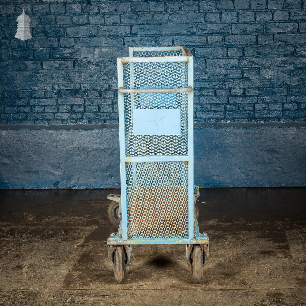 NR60521: Vintage Industrial Blue Steel Trolley Mobile Shelving Unit