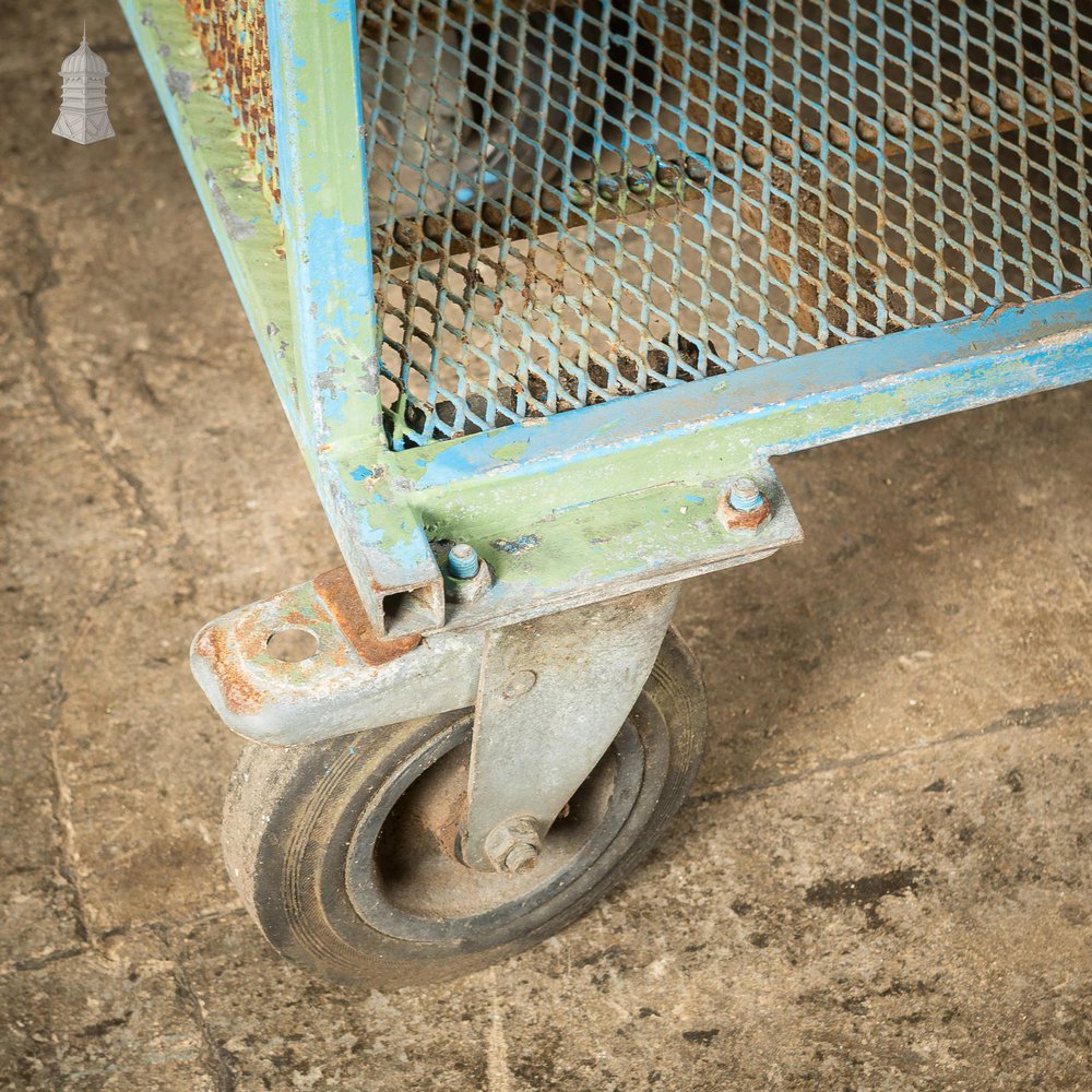 NR60821: Vintage Industrial Blue Steel Trolley Mobile Shelving Unit