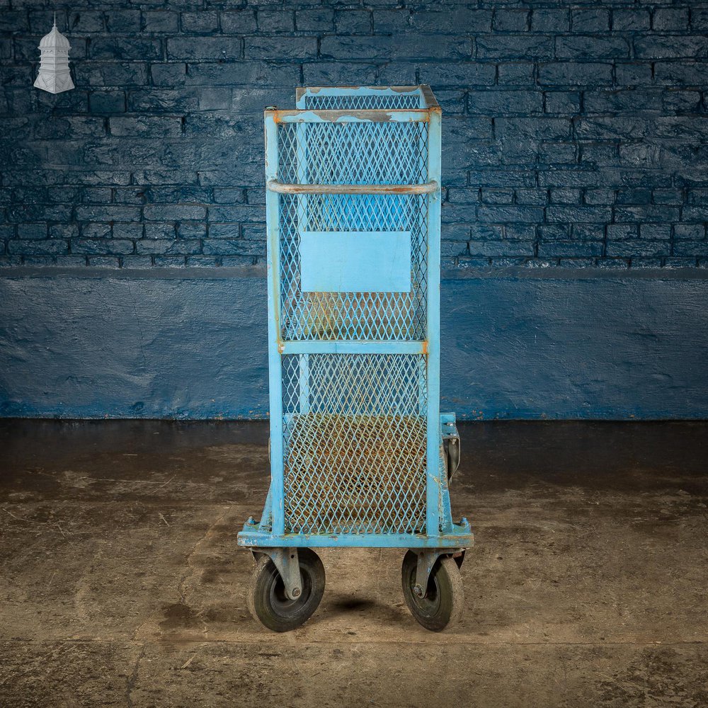 NR61021: Vintage Industrial Blue Steel Trolley Mobile Shelving Unit