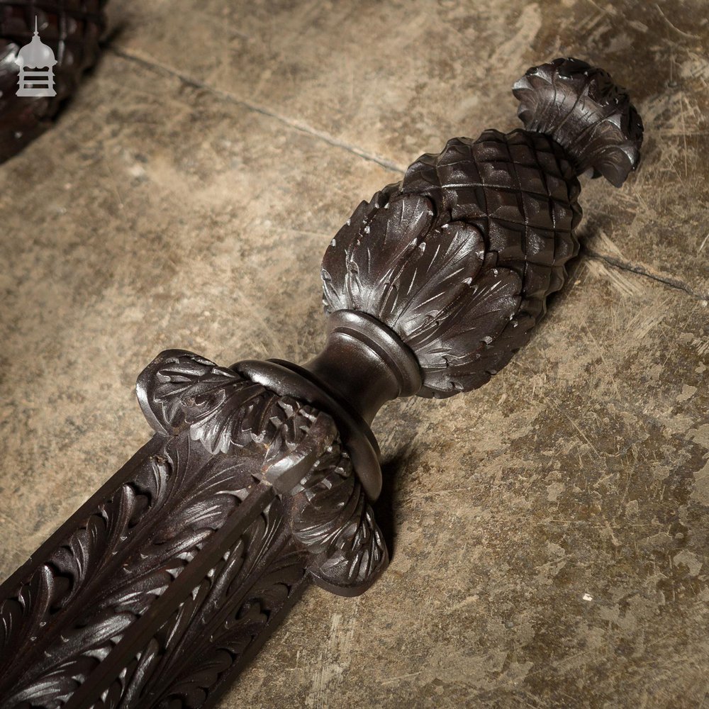 Set of 4 Early 19th C Intricately Carved Oak Bed Post Columns With Pineapple Details