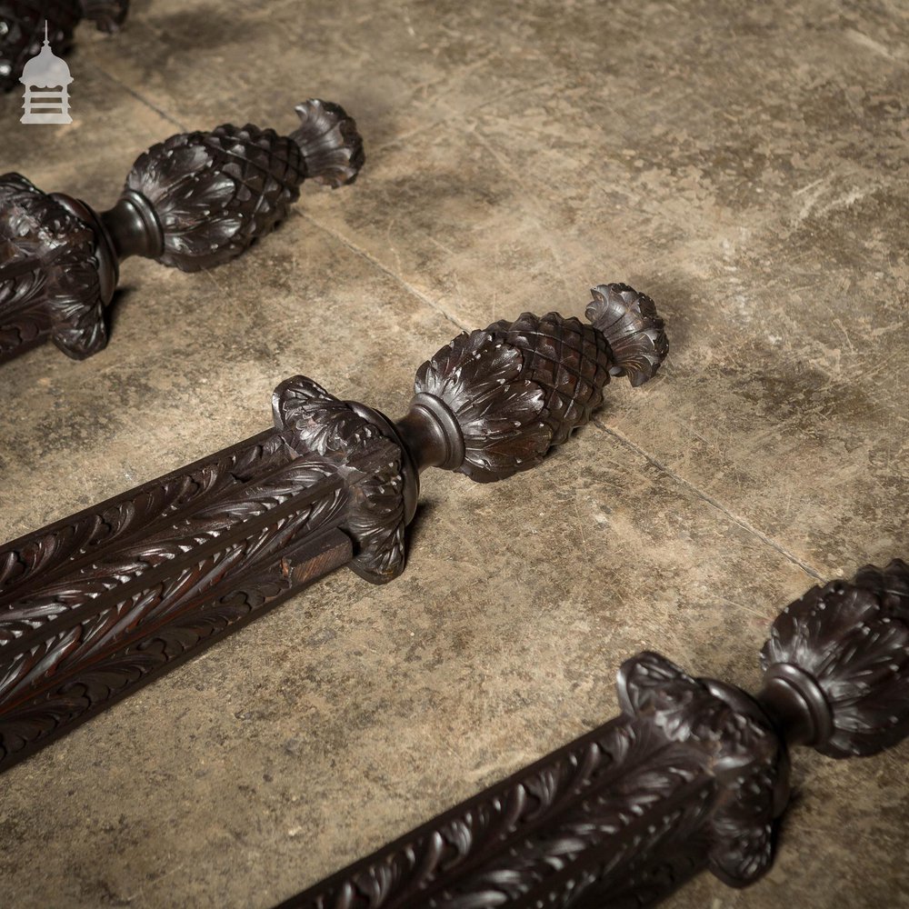 Set of 4 Early 19th C Intricately Carved Oak Bed Post Columns With Pineapple Details