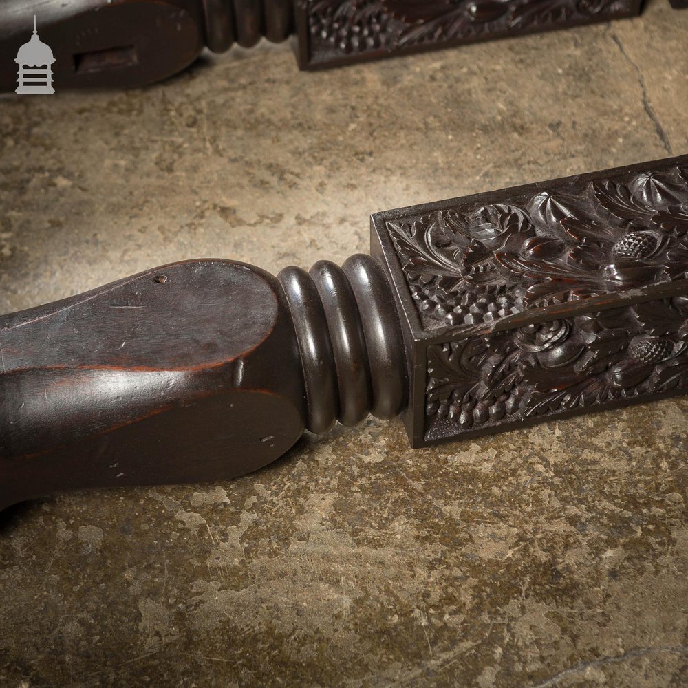 Set of 4 Early 19th C Intricately Carved Oak Bed Post Columns With Pineapple Details