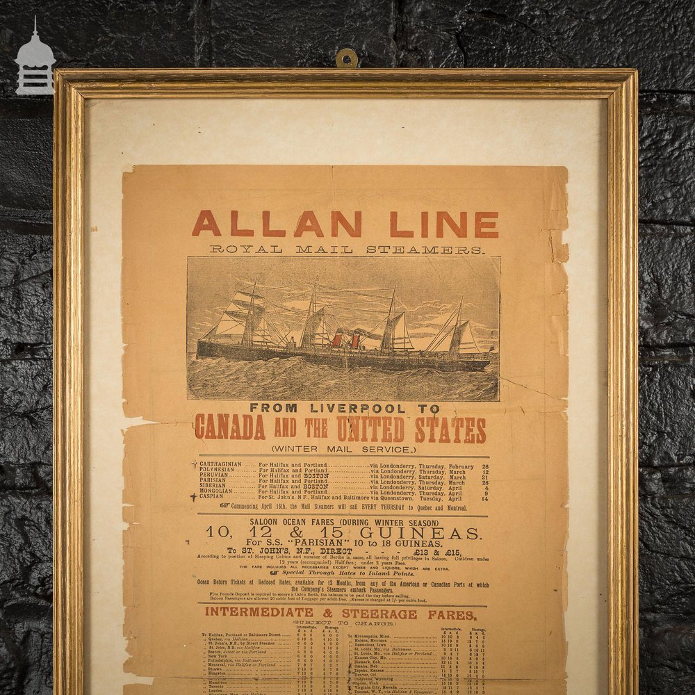 Allan Line Royal Mail Steamers Poster 1891 Liverpool to Canada and The United States