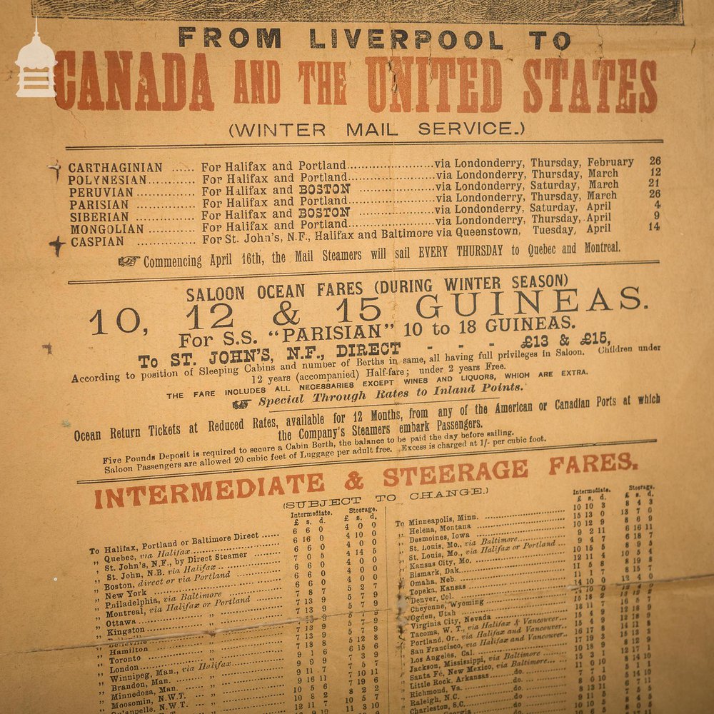 Allan Line Royal Mail Steamers Poster 1891 Liverpool to Canada and The United States