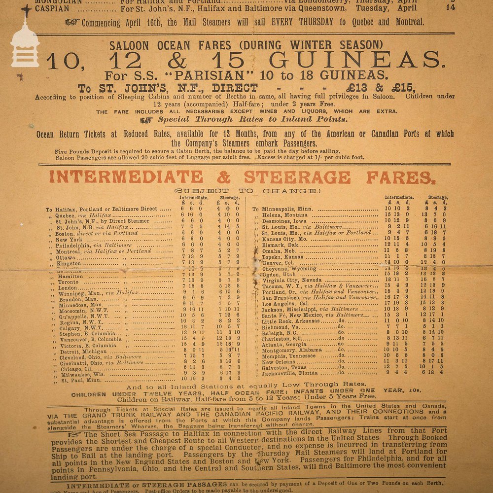 Allan Line Royal Mail Steamers Poster 1891 Liverpool to Canada and The United States