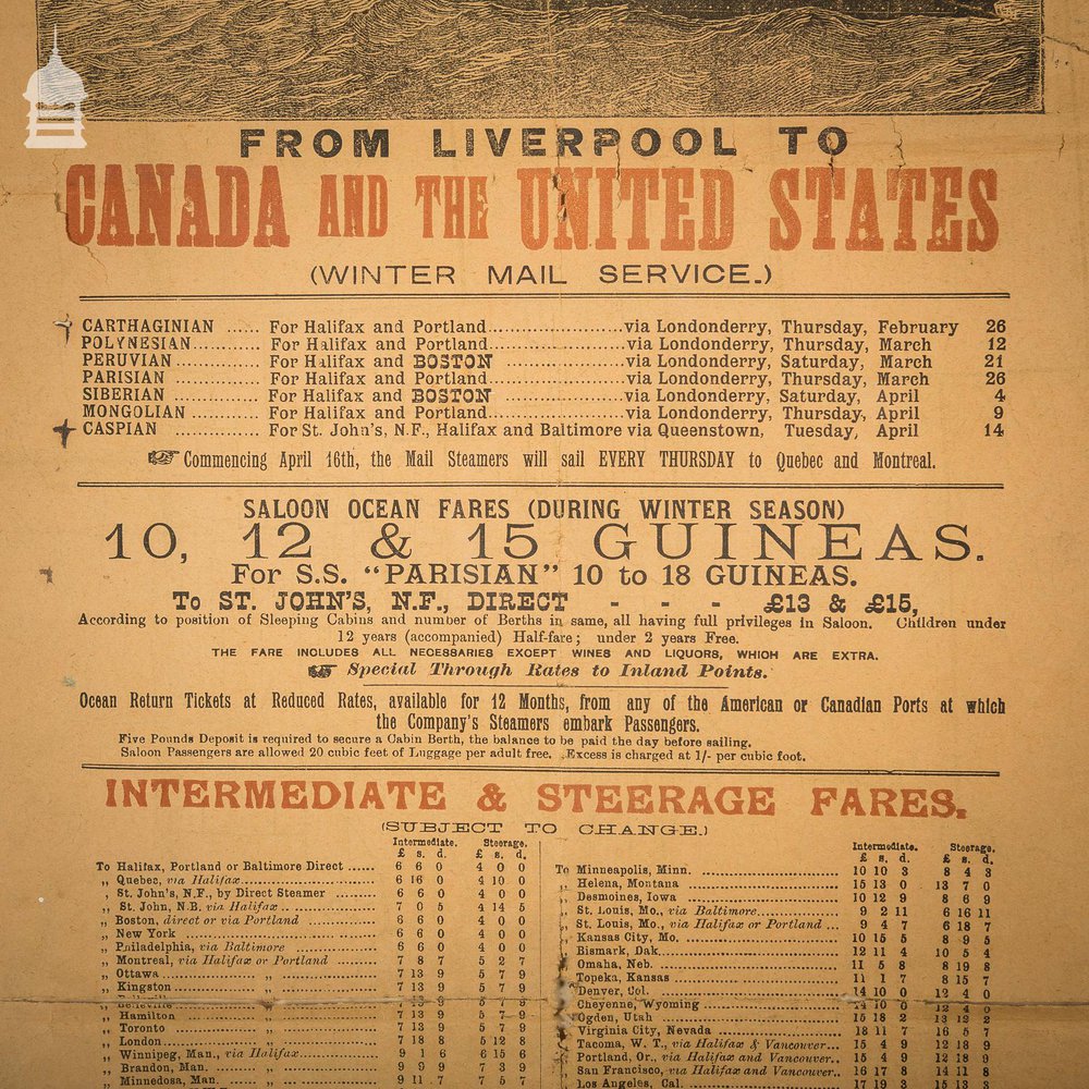 Allan Line Royal Mail Steamers Poster 1891 Liverpool to Canada and The United States