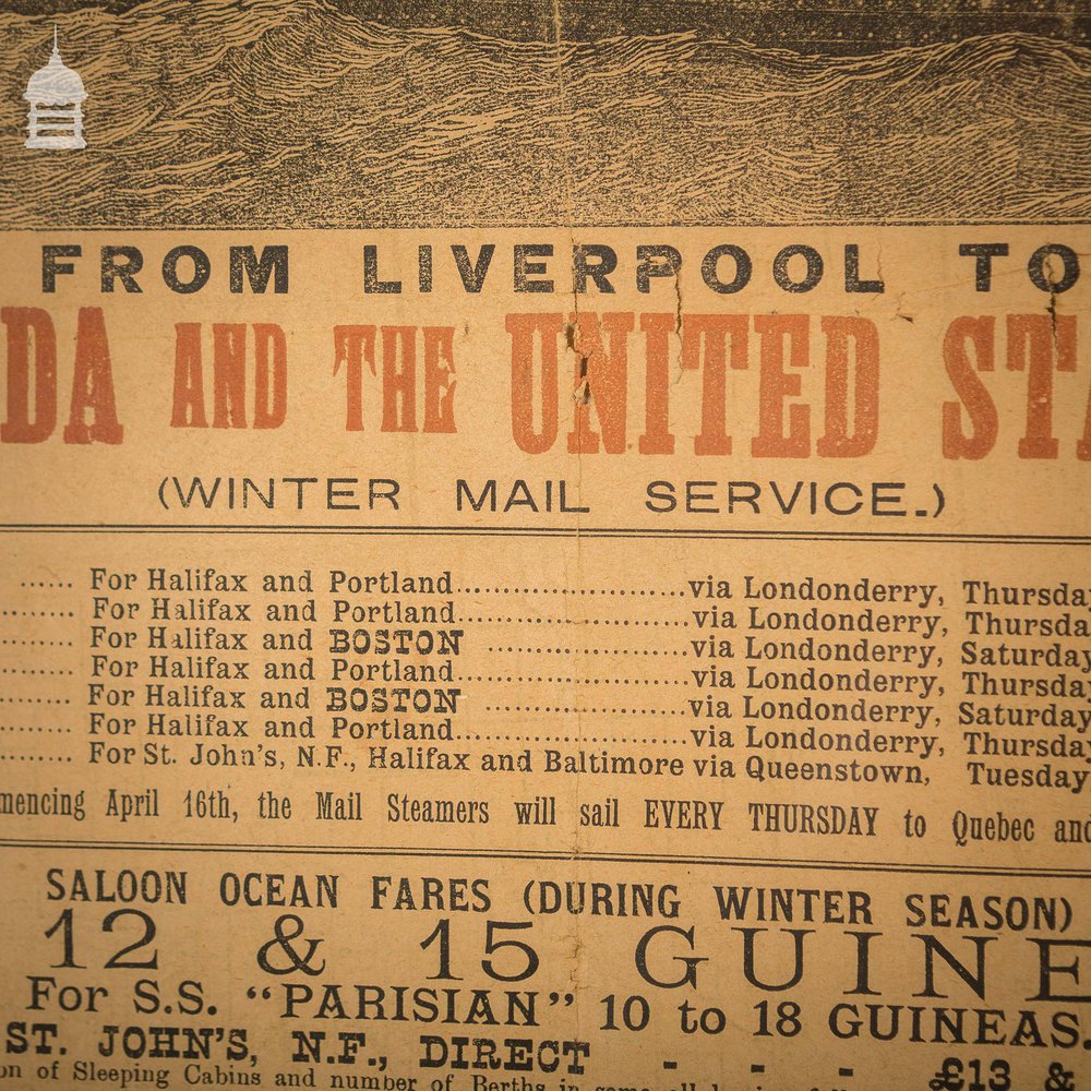 Allan Line Royal Mail Steamers Poster 1891 Liverpool to Canada and The United States