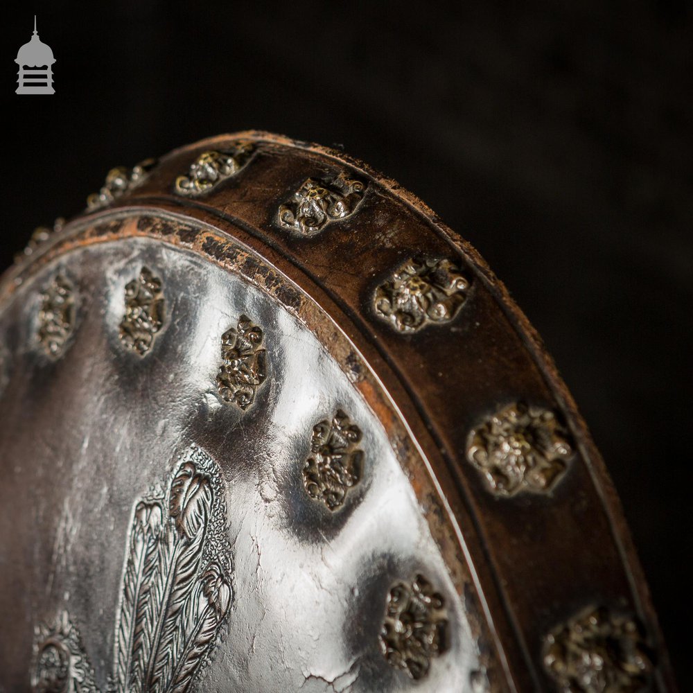 19th C Spanish Studded Throne Chair with Embossed Leather