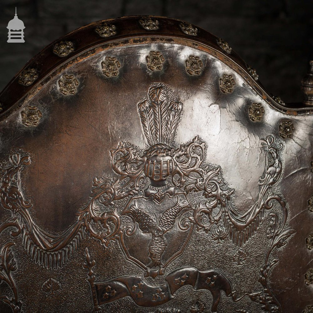 19th C Spanish Studded Throne Chair with Embossed Leather