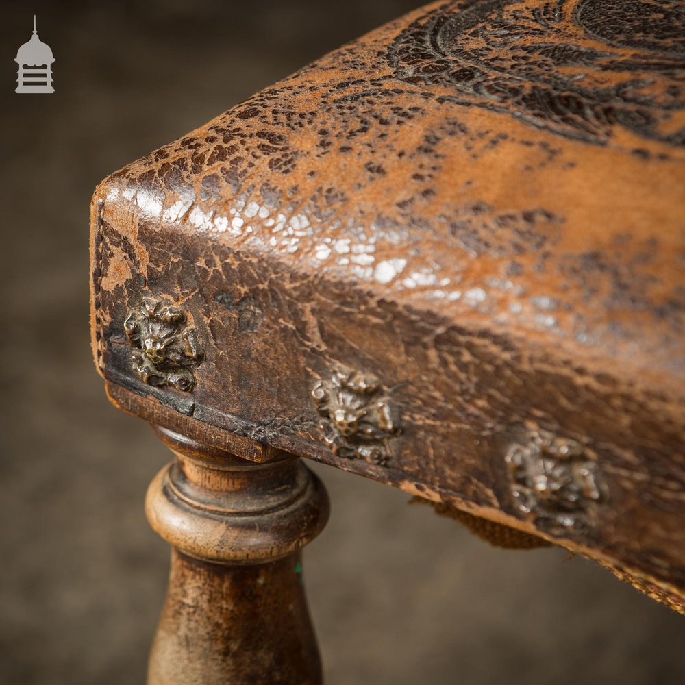 19th C Spanish Studded Throne Chair with Embossed Leather