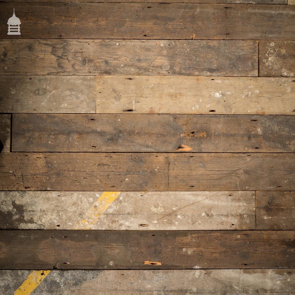 Batch of 55 Square Metres of Pine Tongue & Groove Reclaimed Industrial Factory Flooring