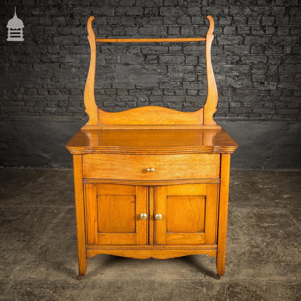 19th C Oak Vanity Unit on Castors With Bouffant Drawer