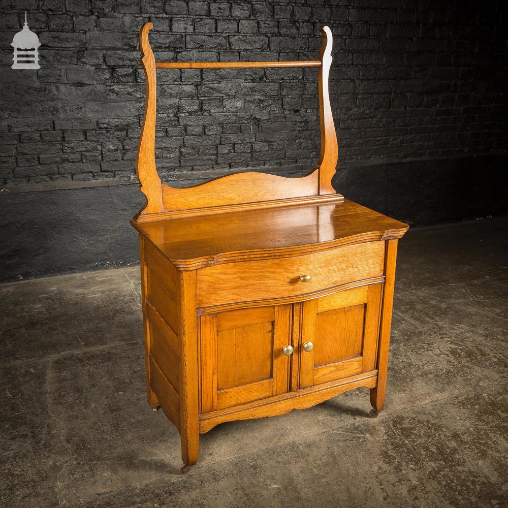 19th C Oak Vanity Unit on Castors With Bouffant Drawer