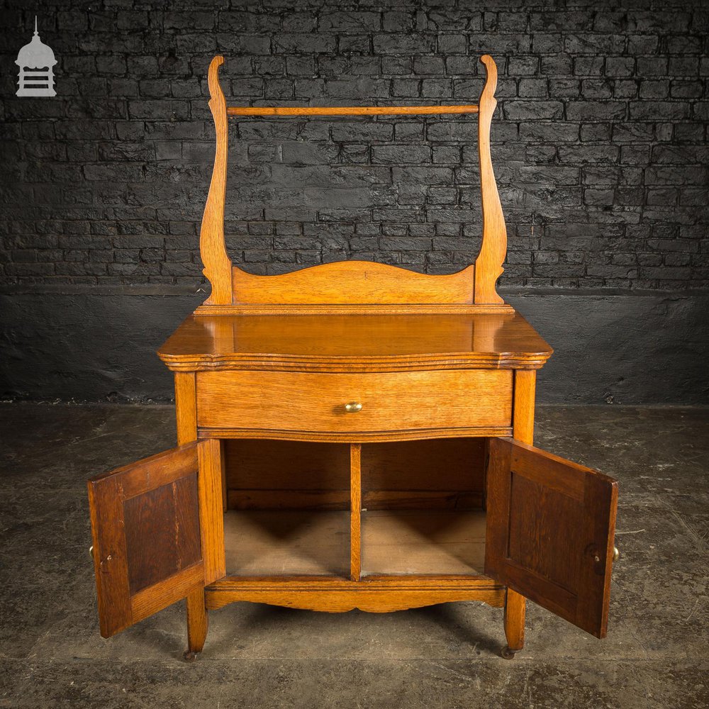 19th C Oak Vanity Unit on Castors With Bouffant Drawer