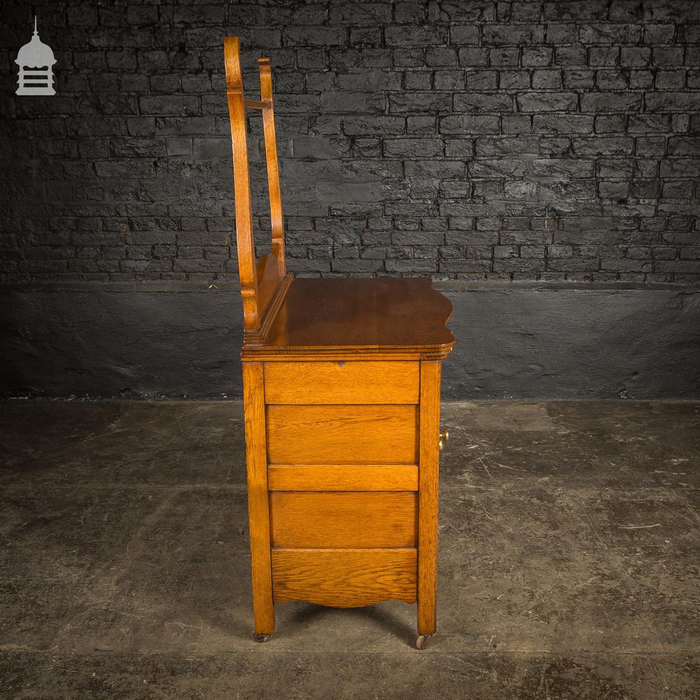 19th C Oak Vanity Unit on Castors With Bouffant Drawer