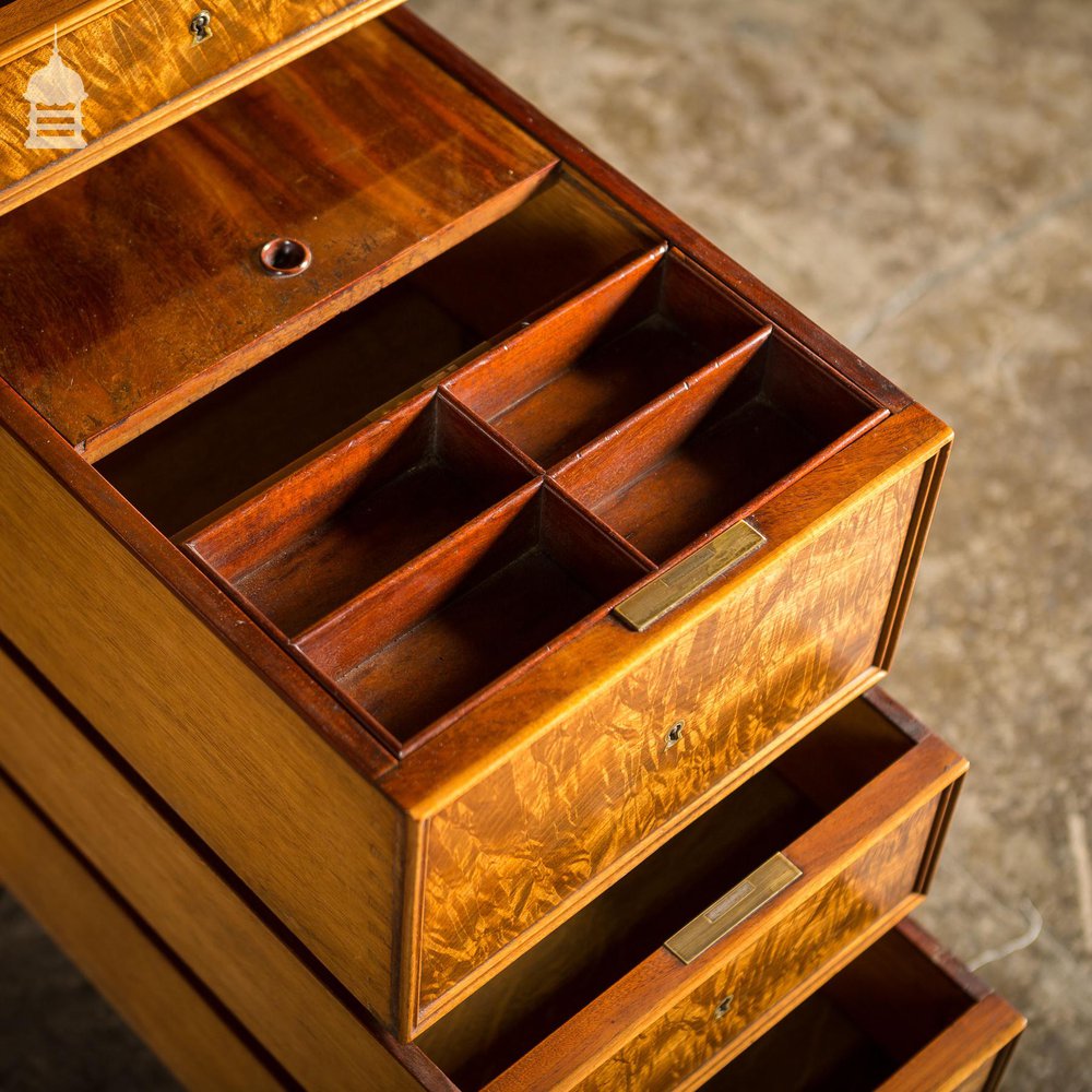 Early 19th C Maple Pedestal Bureau Desk with Internal Birds Eye Maple and Leather Writing Surface