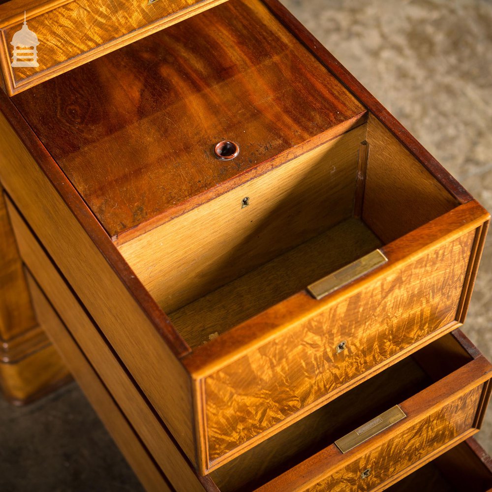 Early 19th C Maple Pedestal Bureau Desk with Internal Birds Eye Maple and Leather Writing Surface