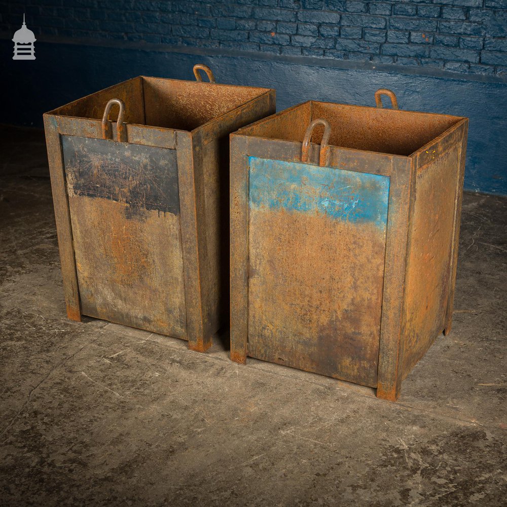 Pair of Vintage Steel Industrial Workshop Storage Parts Bins Planters DUPLICATE NAME 1