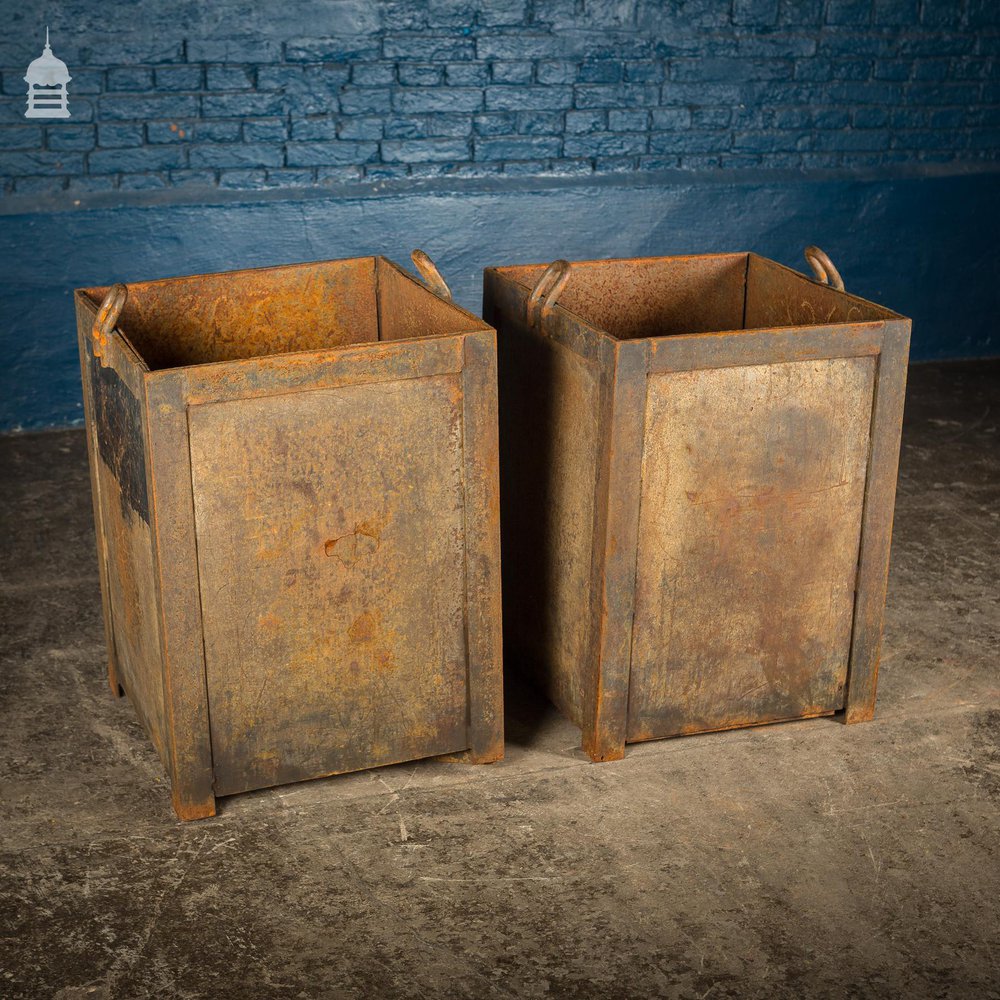 Pair of Vintage Steel Industrial Workshop Storage Parts Bins Planters DUPLICATE NAME 1