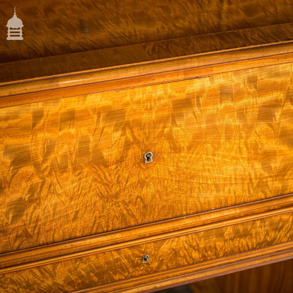 Early 19th C Maple Pedestal Bureau Desk with Internal Birds Eye Maple and Leather Writing Surface