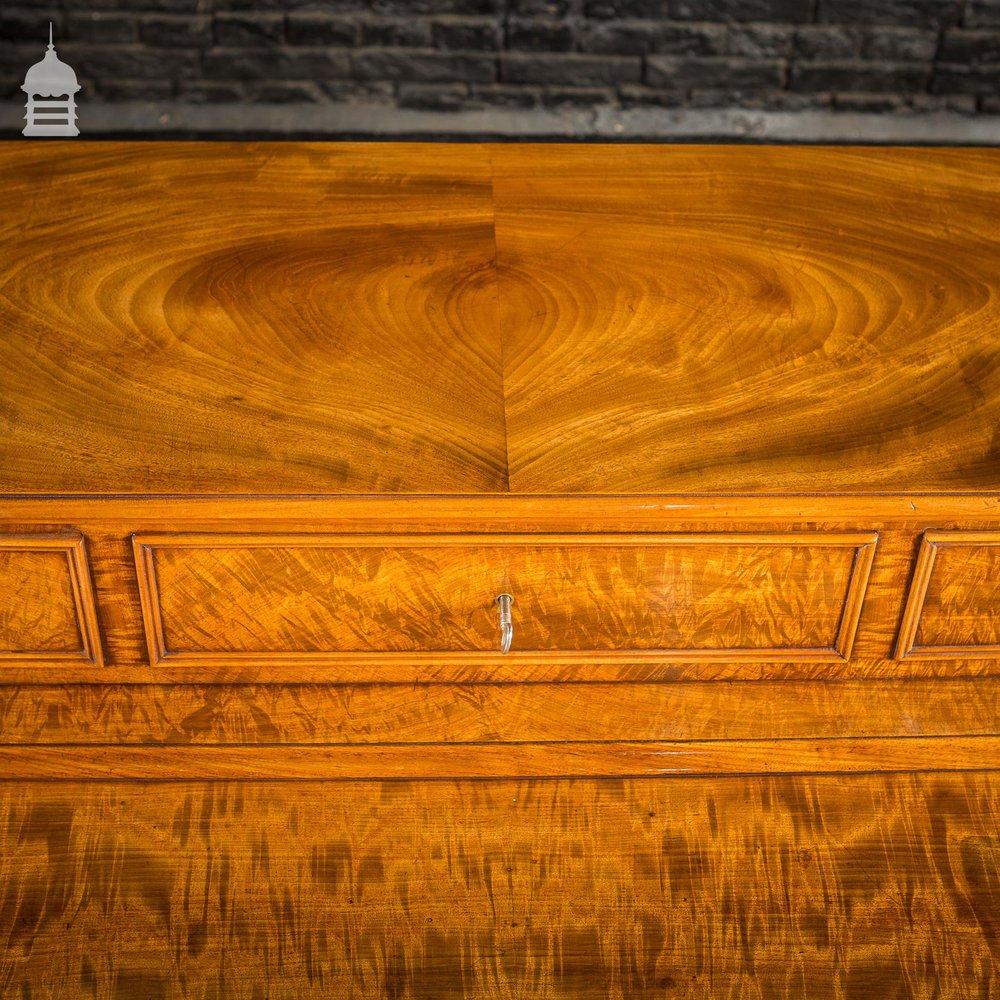 Early 19th C Maple Pedestal Bureau Desk with Internal Birds Eye Maple and Leather Writing Surface