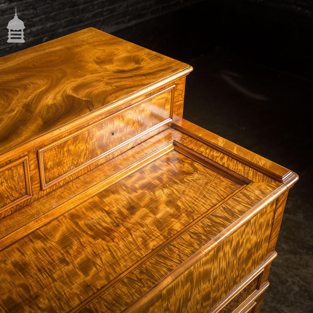 Early 19th C Maple Pedestal Bureau Desk with Internal Birds Eye Maple and Leather Writing Surface