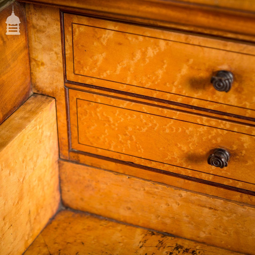 Early 19th C Maple Pedestal Bureau Desk with Internal Birds Eye Maple and Leather Writing Surface