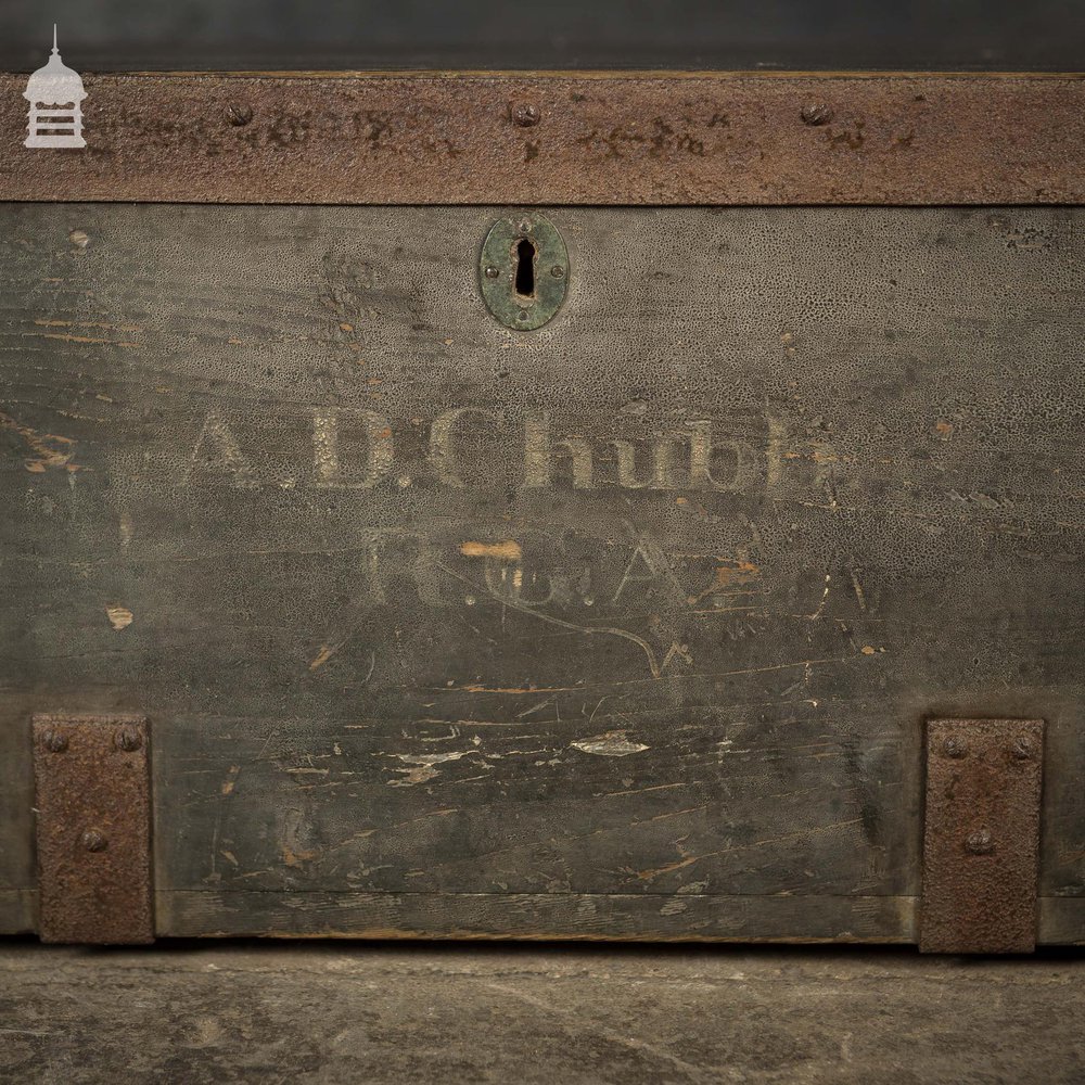 19th C Royal Regiment Wooden Truck Chest with “A.D. Chubb R.C.A” Monogram