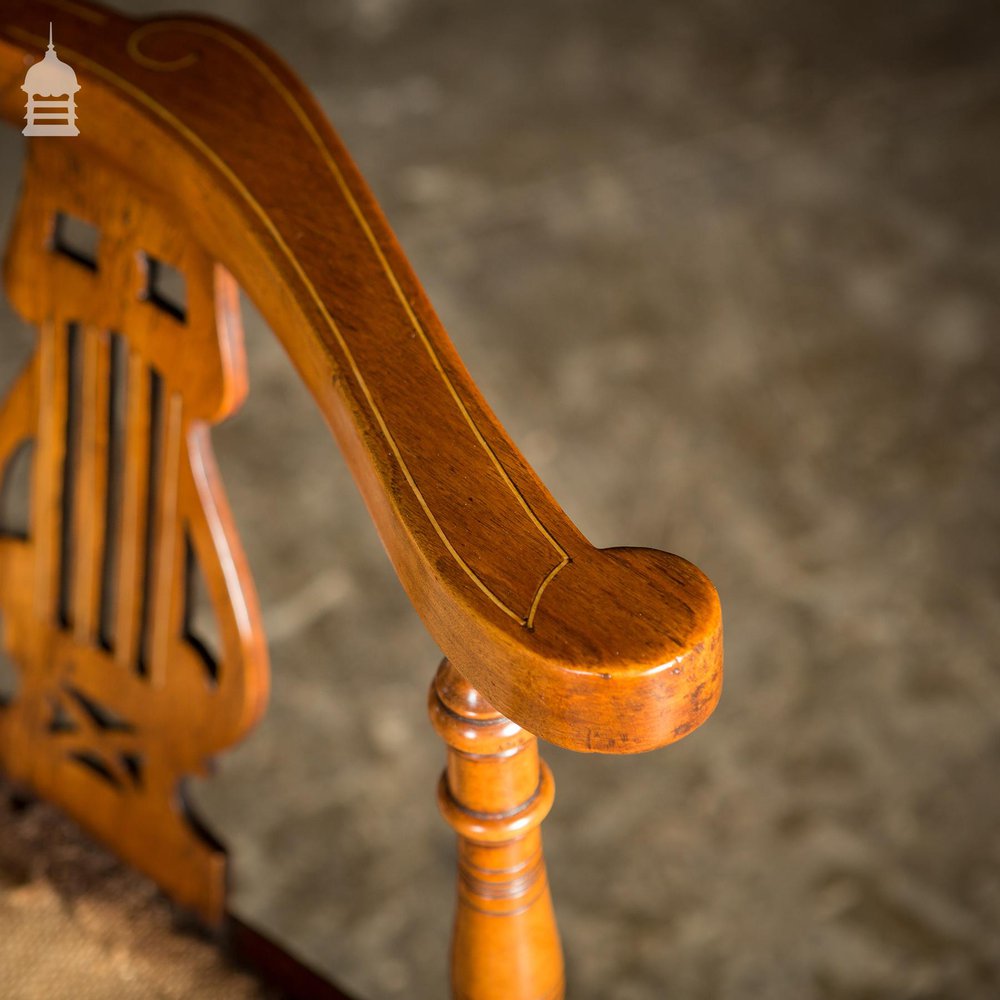 19th C Inlayed Courting Chairs With Fine Turned Wooden Leg and Lyre Back Design