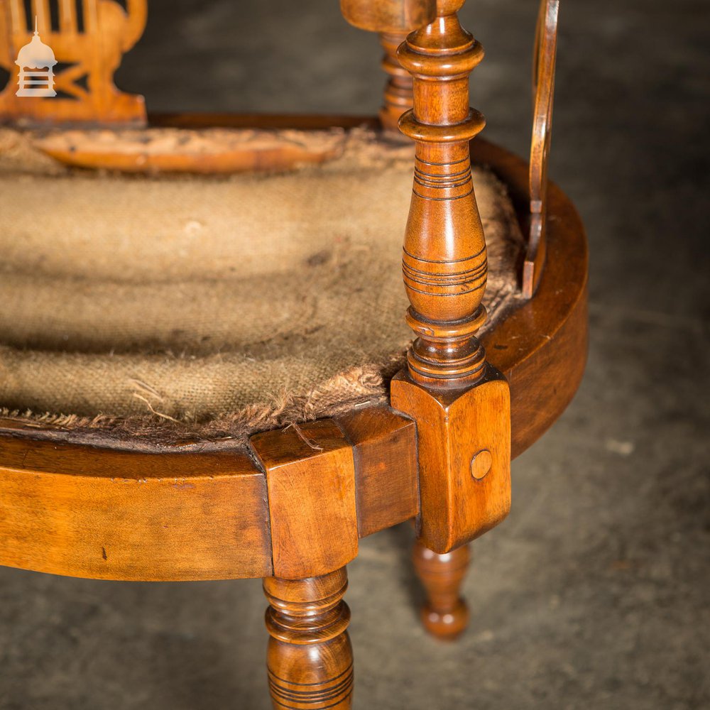 19th C Inlayed Courting Chairs With Fine Turned Wooden Leg and Lyre Back Design