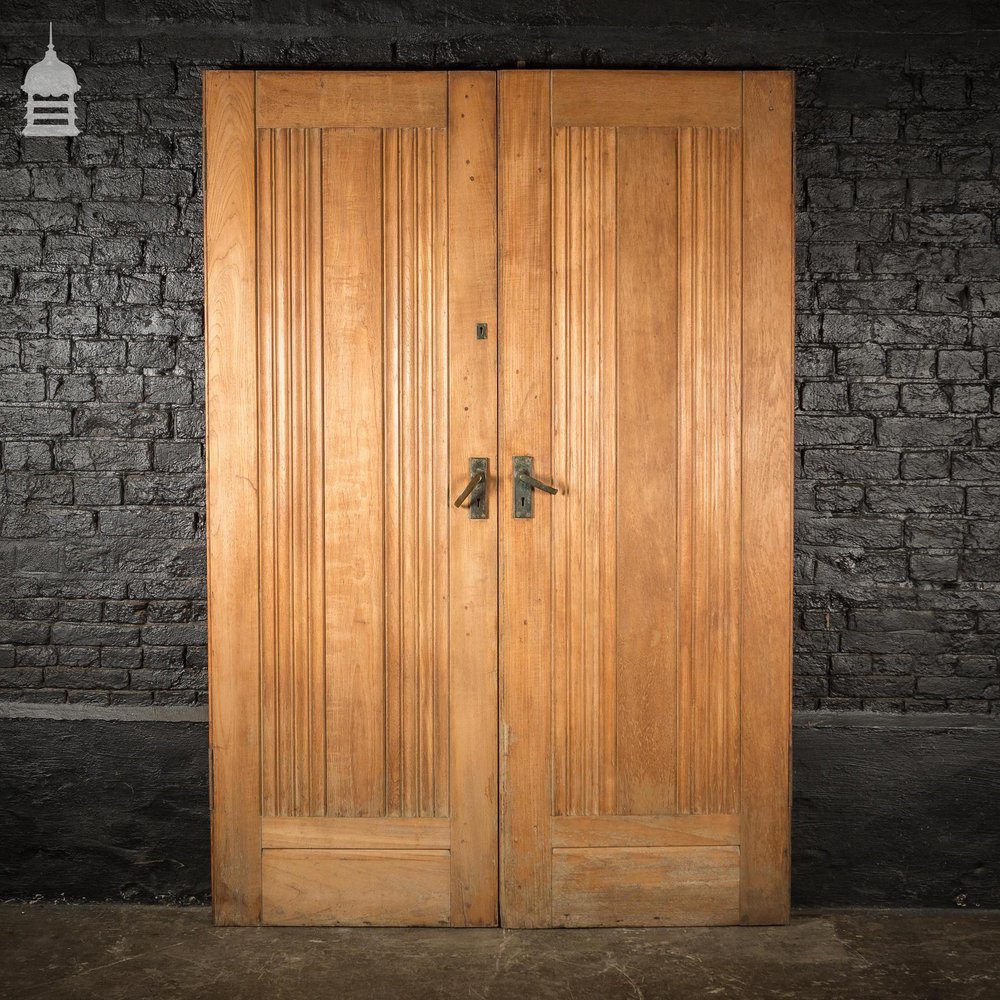 Pair of Teak Doors With Scroll Design and Brass Hardware Circa 1900