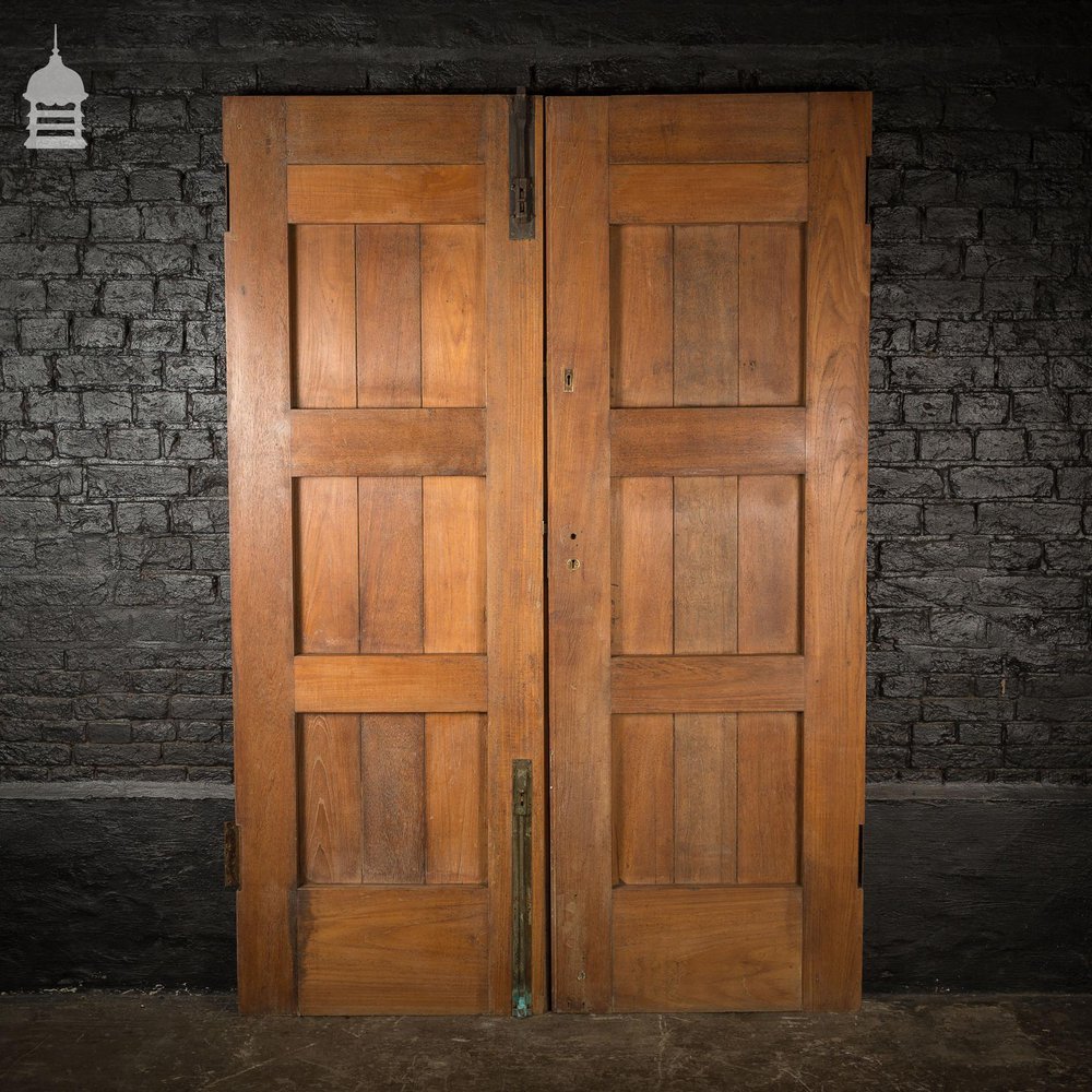 Pair of Teak Doors With Scroll Design and Brass Hardware Circa 1900