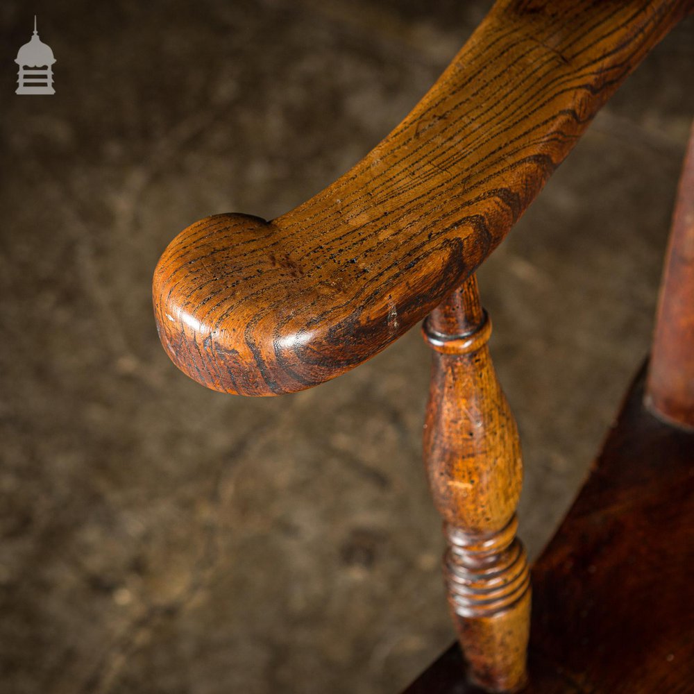 19th C Lath Back Windsor Armchair With H Stretcher and Turned Arm Supports