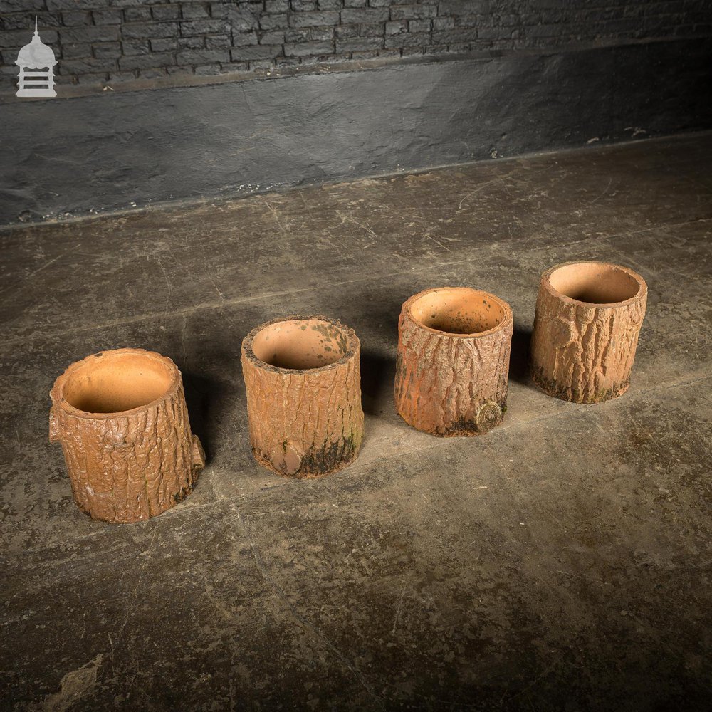 Set of 4 Grotto Ware Terracotta Log Planters