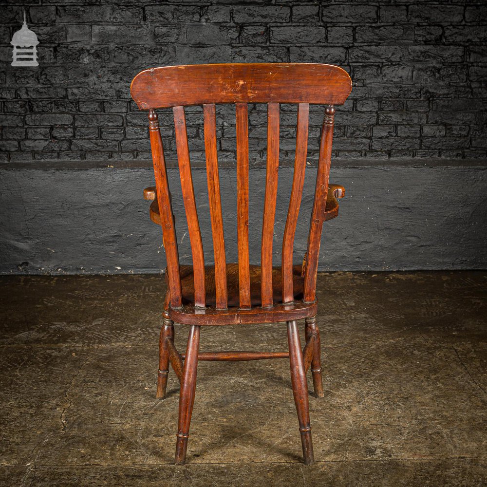 19th C Lath Back Windsor Armchair With H Stretcher and Turned Arm Supports