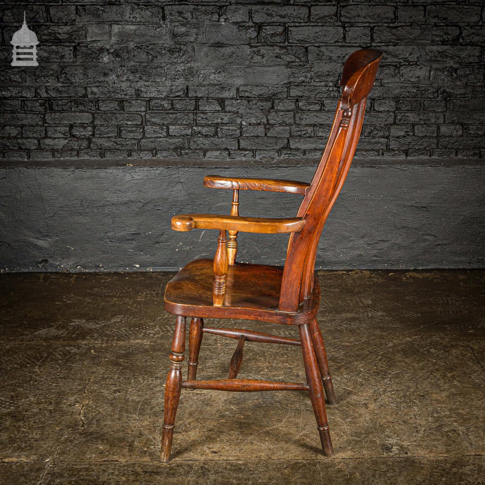 19th C Lath Back Windsor Armchair With H Stretcher and Turned Arm Supports