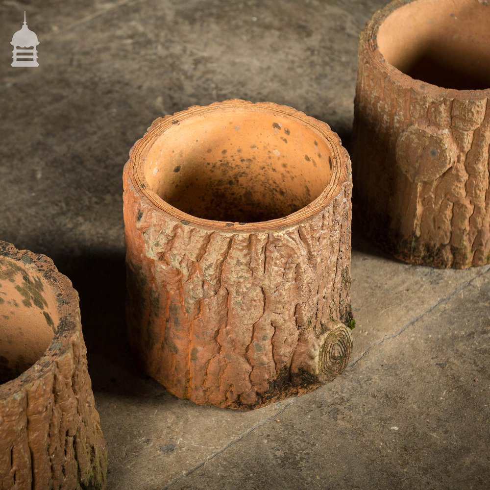 Set of 4 Grotto Ware Terracotta Log Planters