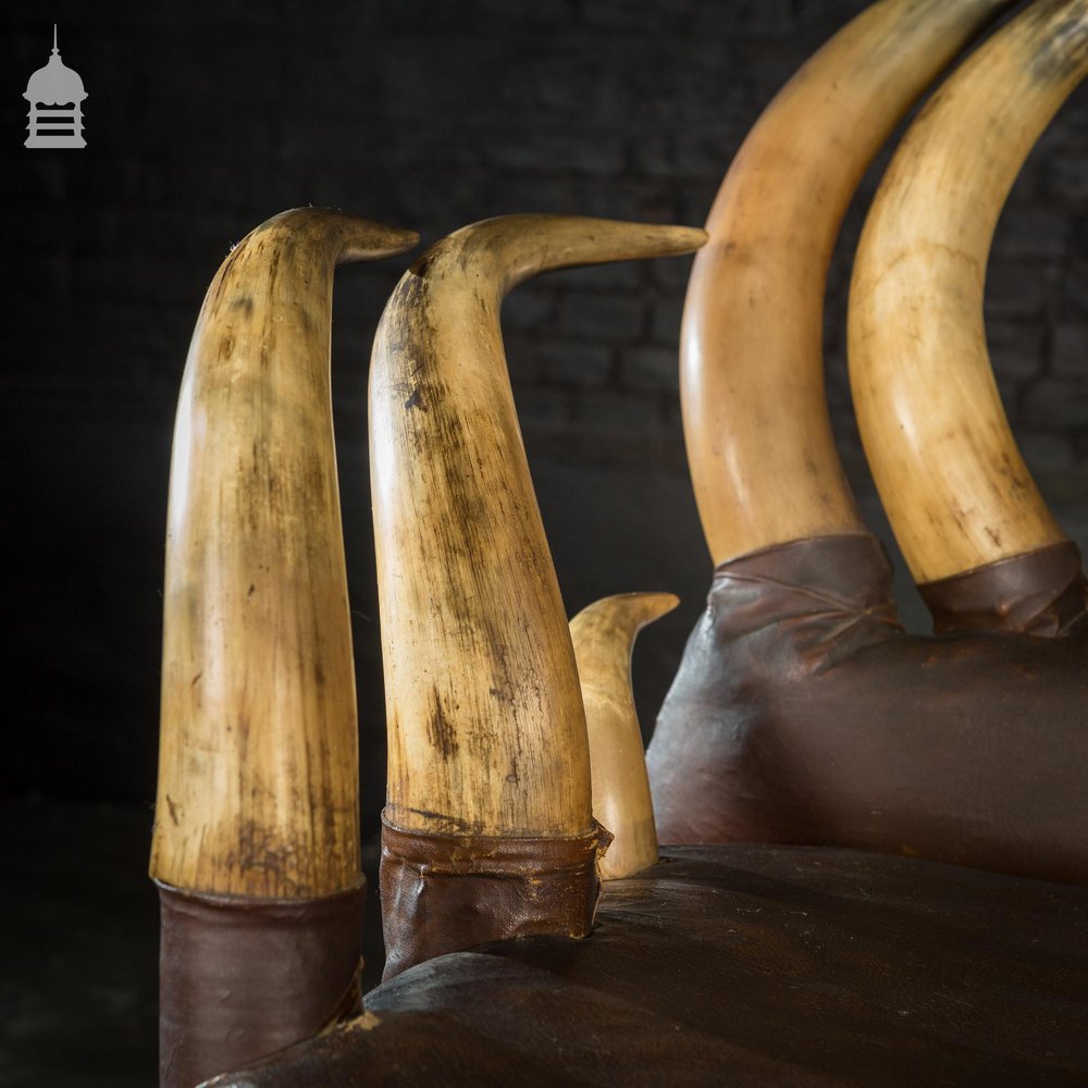 19th C Longhorn Steer Throne Chair with Turned Oak Legs