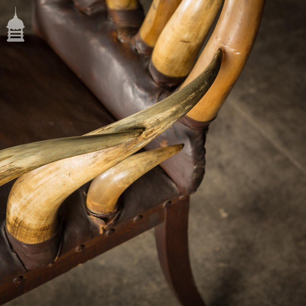 19th C Longhorn Steer Throne Chair with Turned Oak Legs