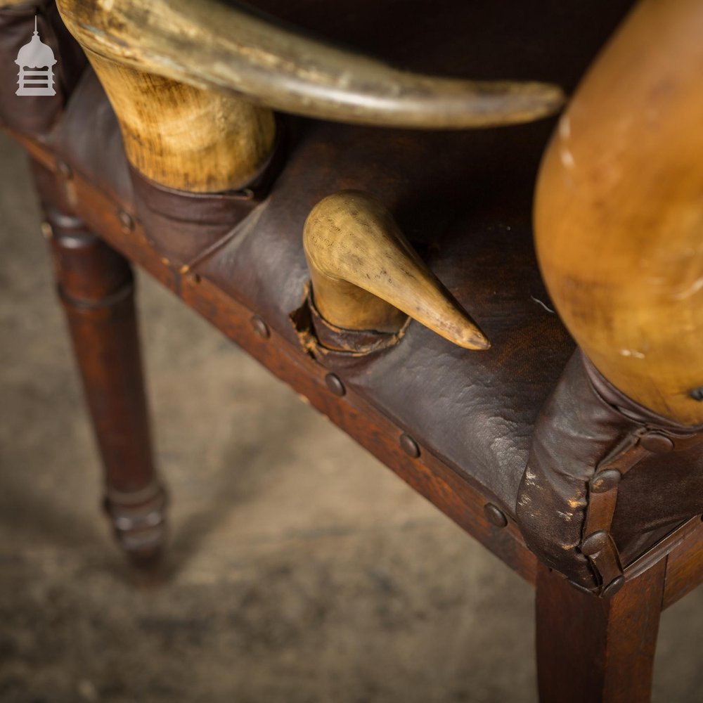 19th C Longhorn Steer Throne Chair with Turned Oak Legs