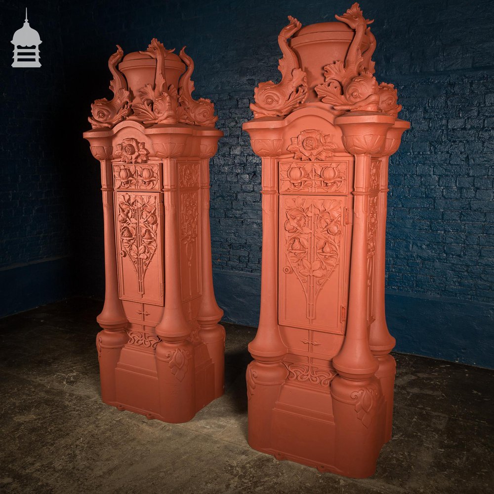 Pair of Cast Iron London County Council Embankment Lamppost Bases finished in Red Oxide Primer