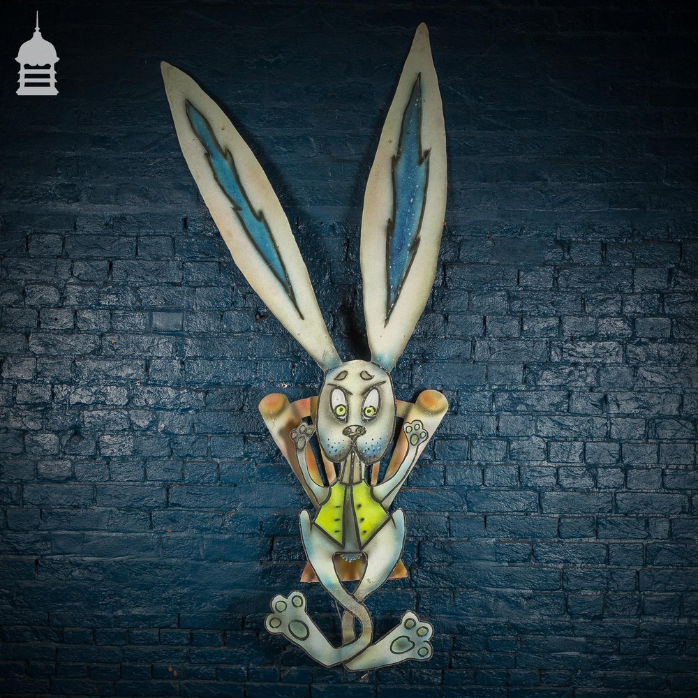 Hand Painted Vintage Metal ‘White Rabbit’ Character from an Alice in Wonderland Children’s Ride